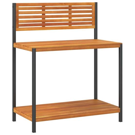 Table de Travail de Jardinage Bois d'Acacia et Acier Établi avec Étagère pour Serre Balcon Brun – ComfortXL Outdoor Living - Image 2