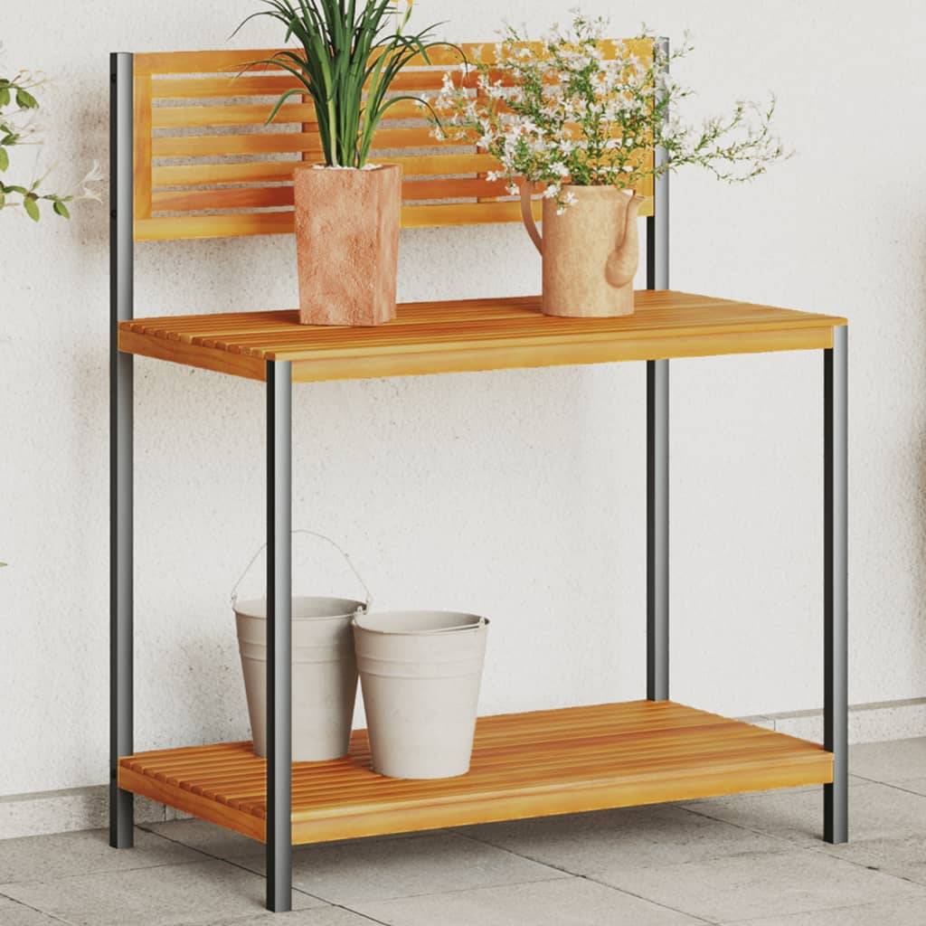 Table de Travail de Jardinage Bois d'Acacia et Acier Établi avec Étagère pour Serre Balcon Brun – ComfortXL Outdoor Living - Image 1