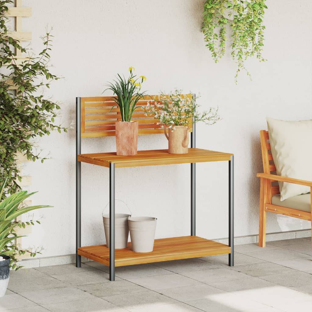 Table de Travail de Jardinage Bois d'Acacia et Acier Établi avec Étagère pour Serre Balcon Brun – ComfortXL Outdoor Living - Image 3