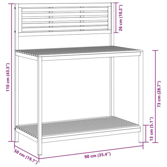 Table de Travail de Jardinage Bois d'Acacia et Acier Établi avec Étagère pour Serre Balcon Brun – ComfortXL Outdoor Living - Image 8