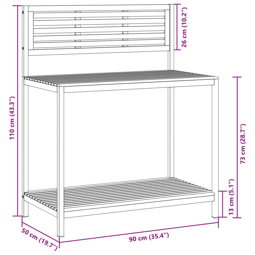 Table de Travail de Jardinage Bois d'Acacia et Acier Établi avec Étagère pour Serre Balcon Brun – ComfortXL Outdoor Living - Image 8