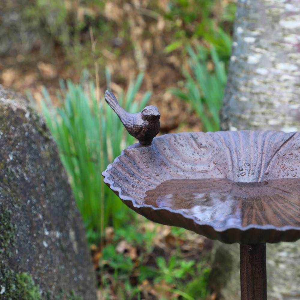 Mangeoire à oiseaux sur pied abreuvoir jardin fonte marron 50cm Chemin de campagne - Image 4