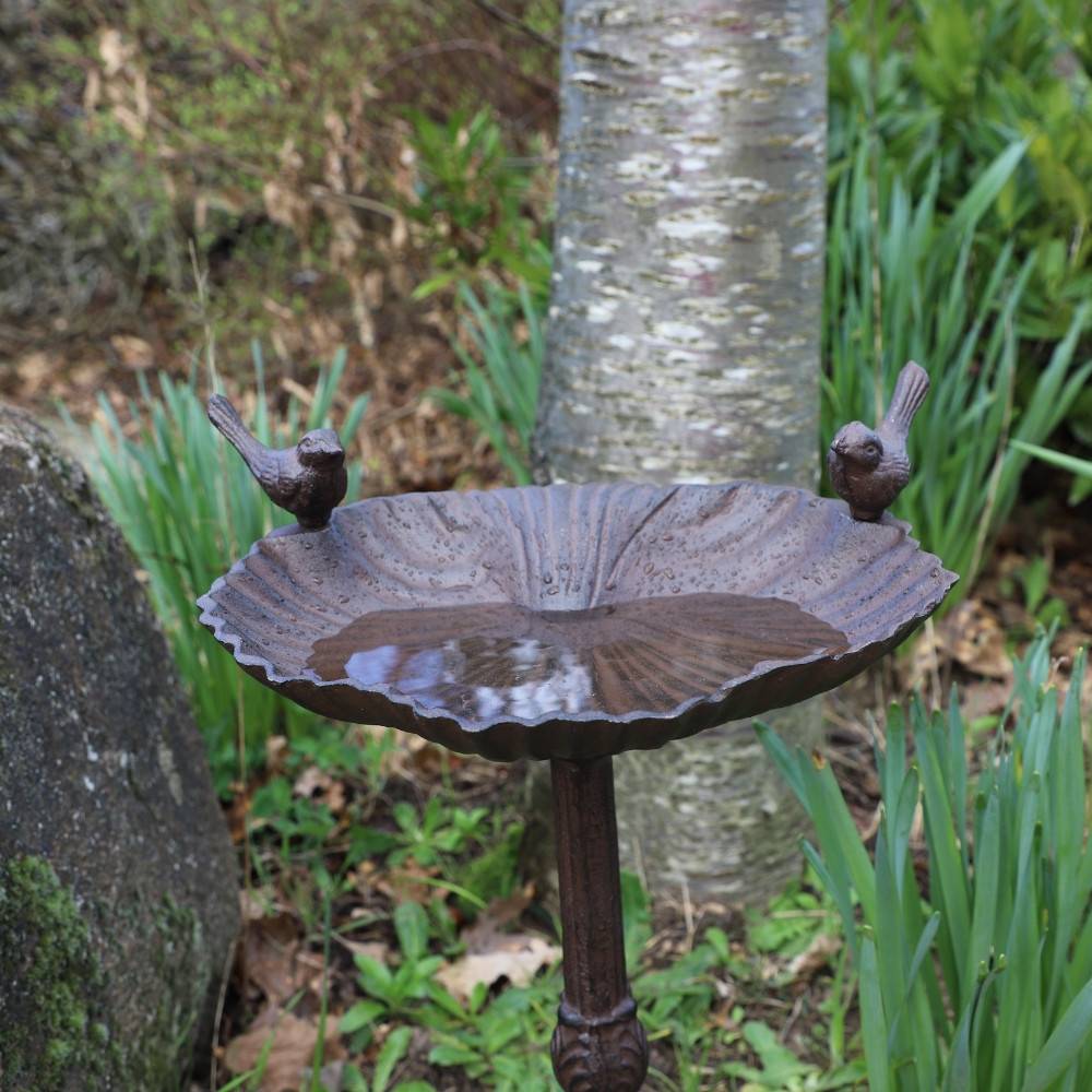 Mangeoire à oiseaux sur pied abreuvoir jardin fonte marron 50cm Chemin de campagne - Image 3