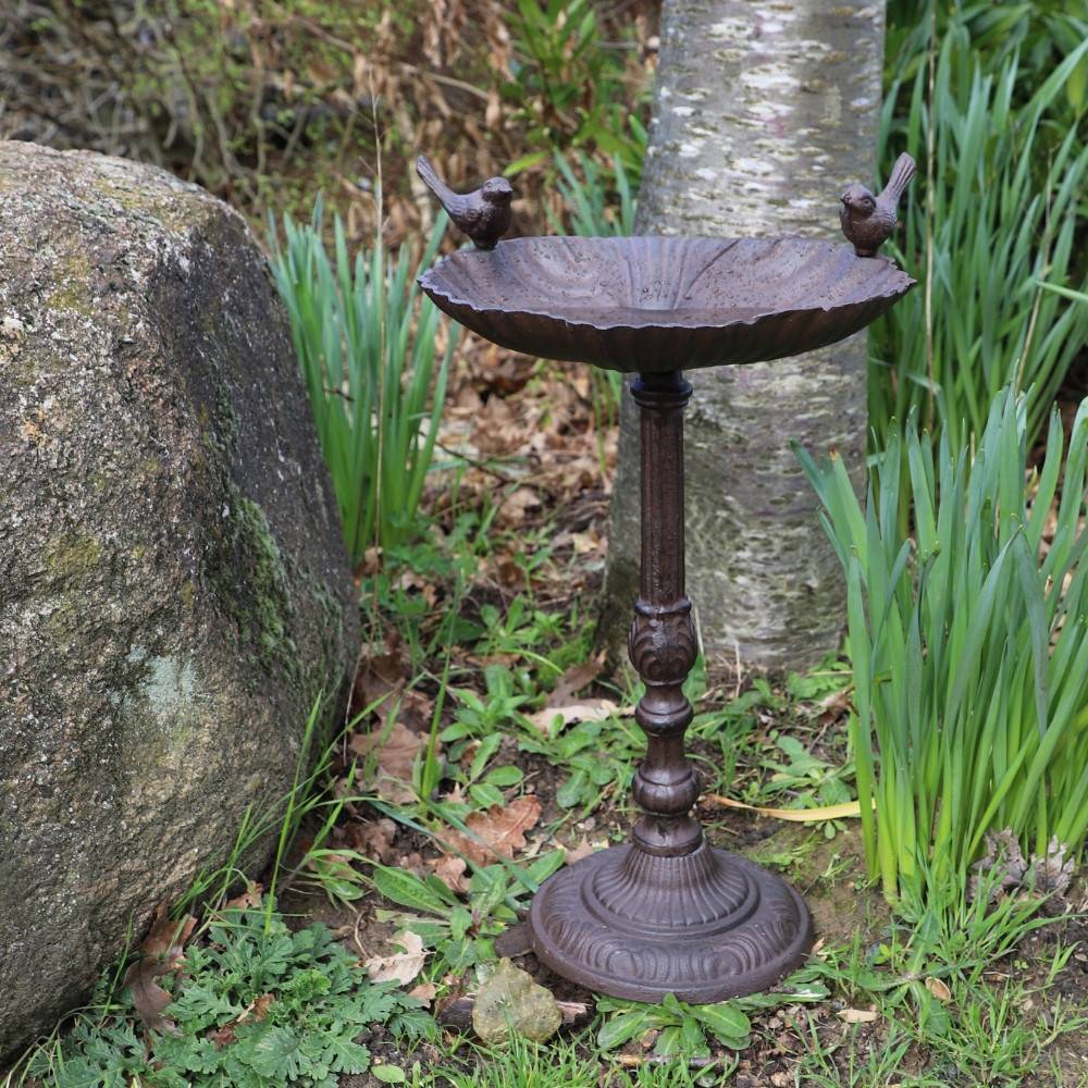 Mangeoire à oiseaux sur pied abreuvoir jardin fonte marron 50cm Chemin de campagne - Image 2