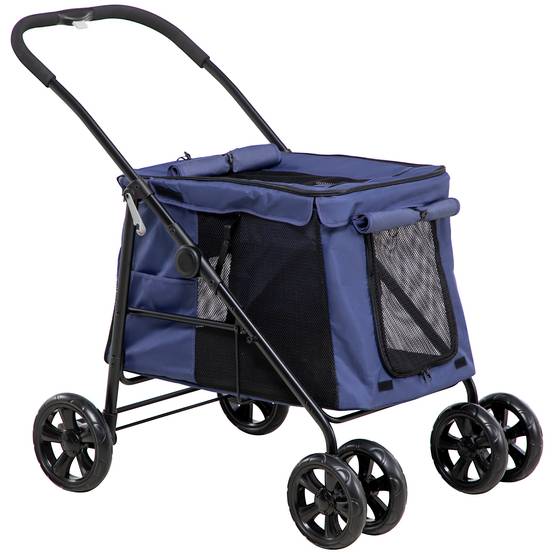 Poussette pour chien pliante avec coussin, tissu Oxford, bleu, 102 x 62 x 105 cm - PANGIVO - Image 1