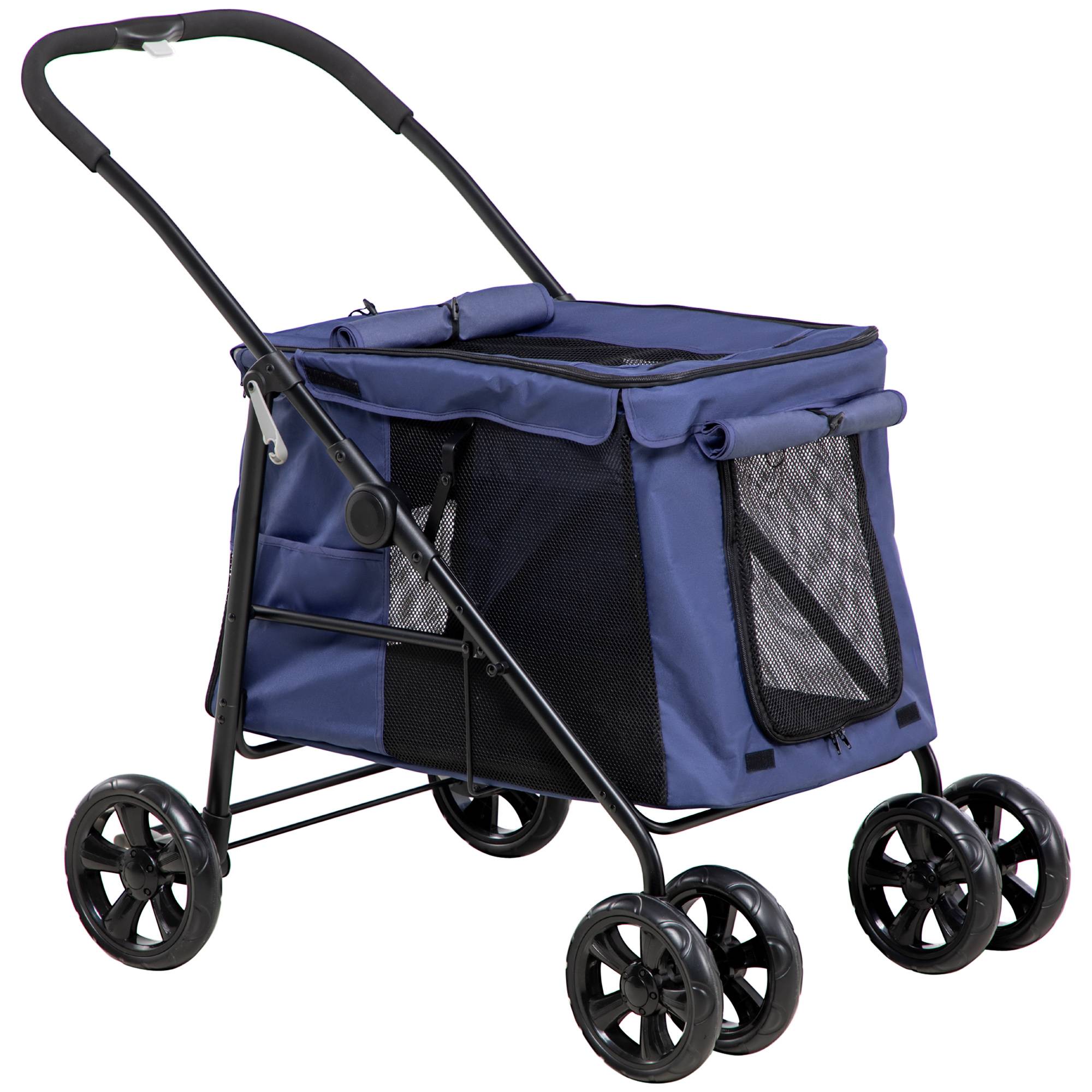Poussette pour chien pliante avec coussin, tissu Oxford, bleu, 102 x 62 x 105 cm - PANGIVO