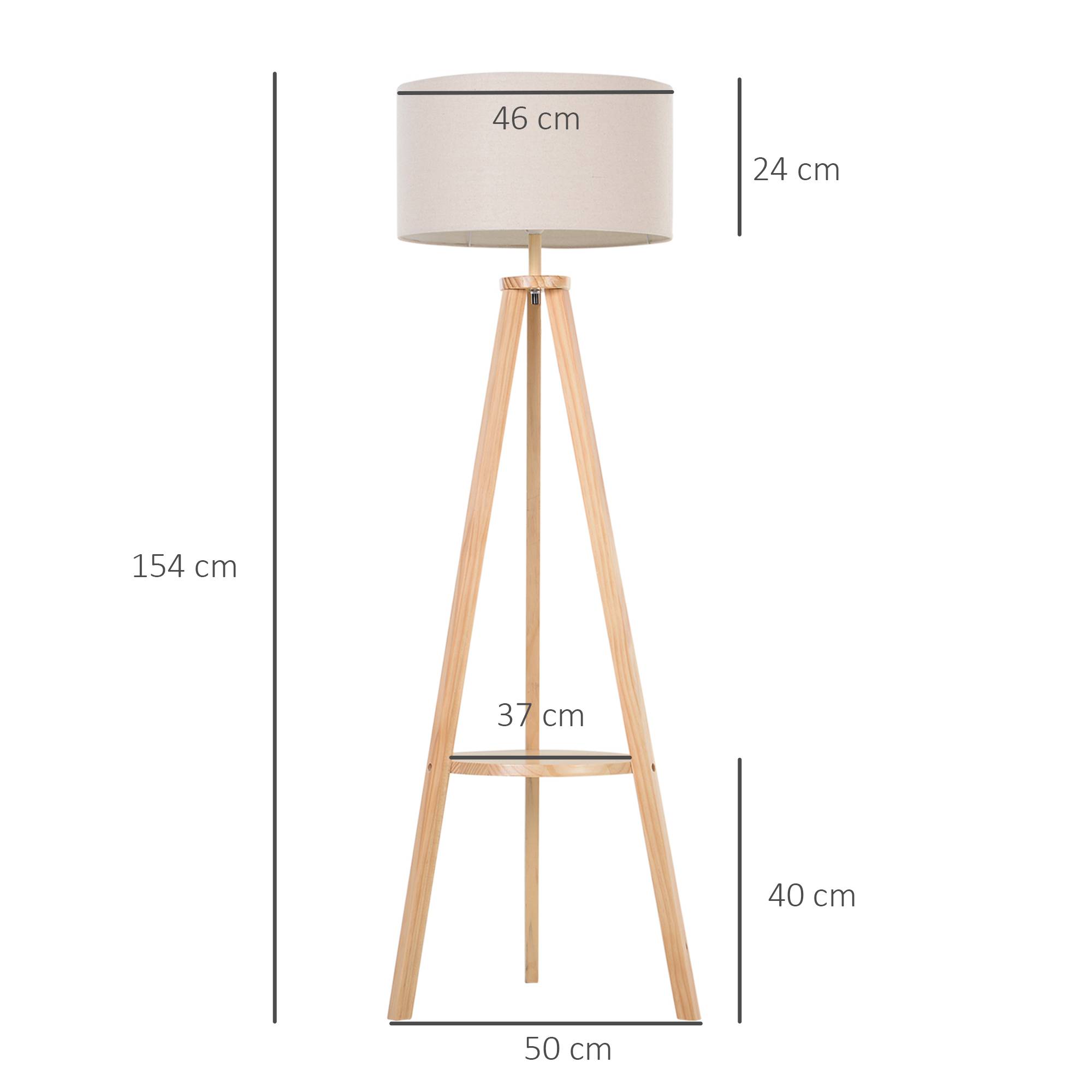 Lampe trépied en bois naturel abat-jour toile beige avec support 50 × 50 × 154 cm décoration intérieure - Image 5