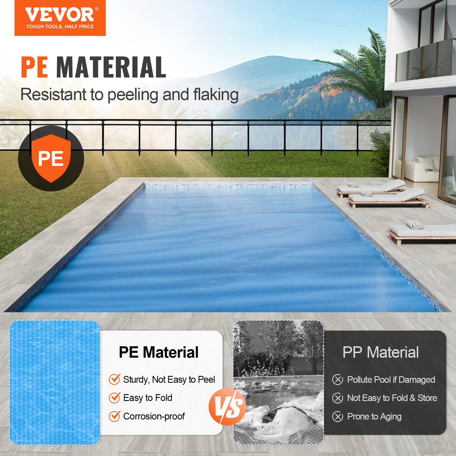 Vevor - Couverture solaire piscine 10,97 x 5,49 m, PE 0,4 mm, réduit évaporation et chauffe l’eau, couleur bleue - Image 2