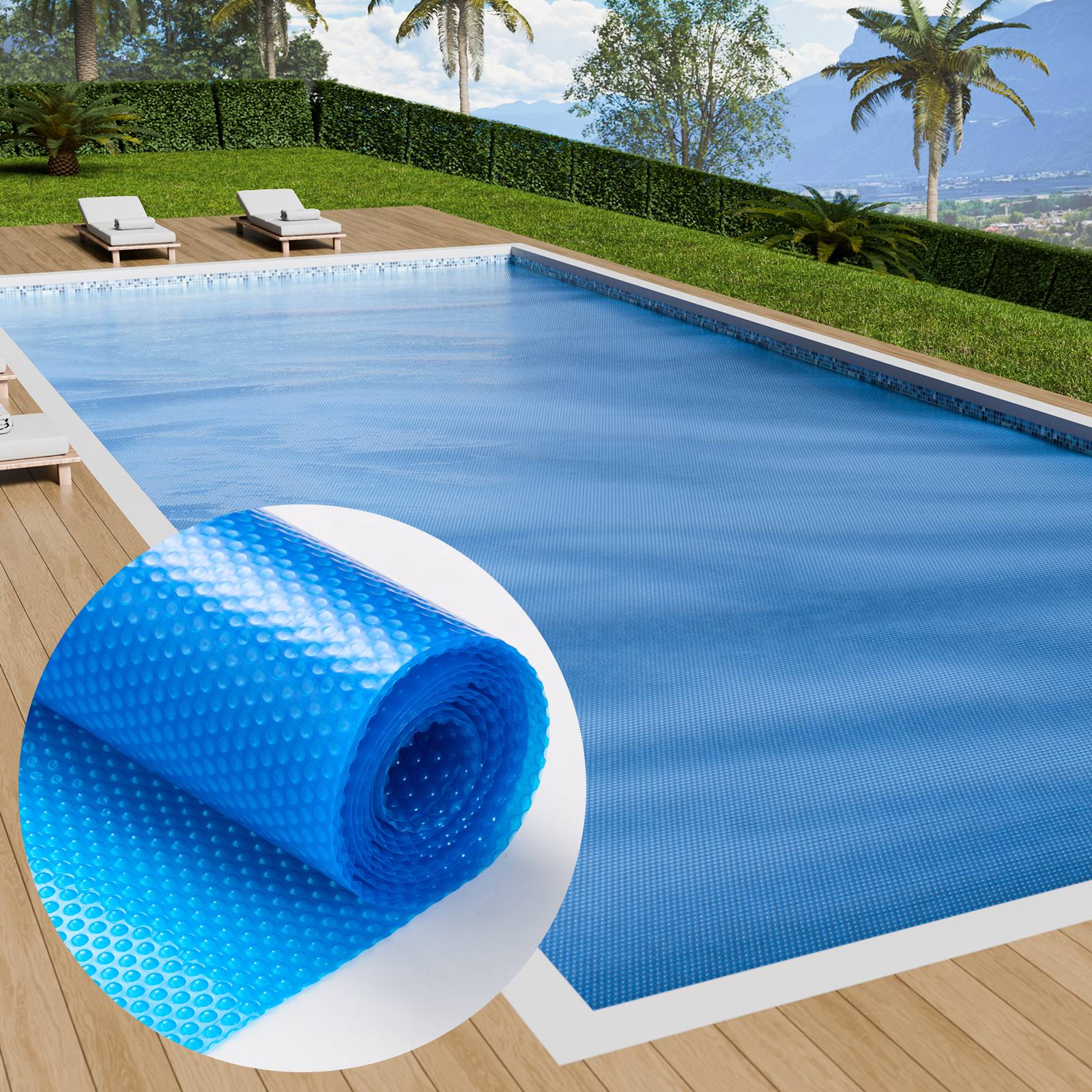 Vevor - Couverture solaire piscine 10,97 x 5,49 m, PE 0,4 mm, réduit évaporation et chauffe l’eau, couleur bleue - Image 8