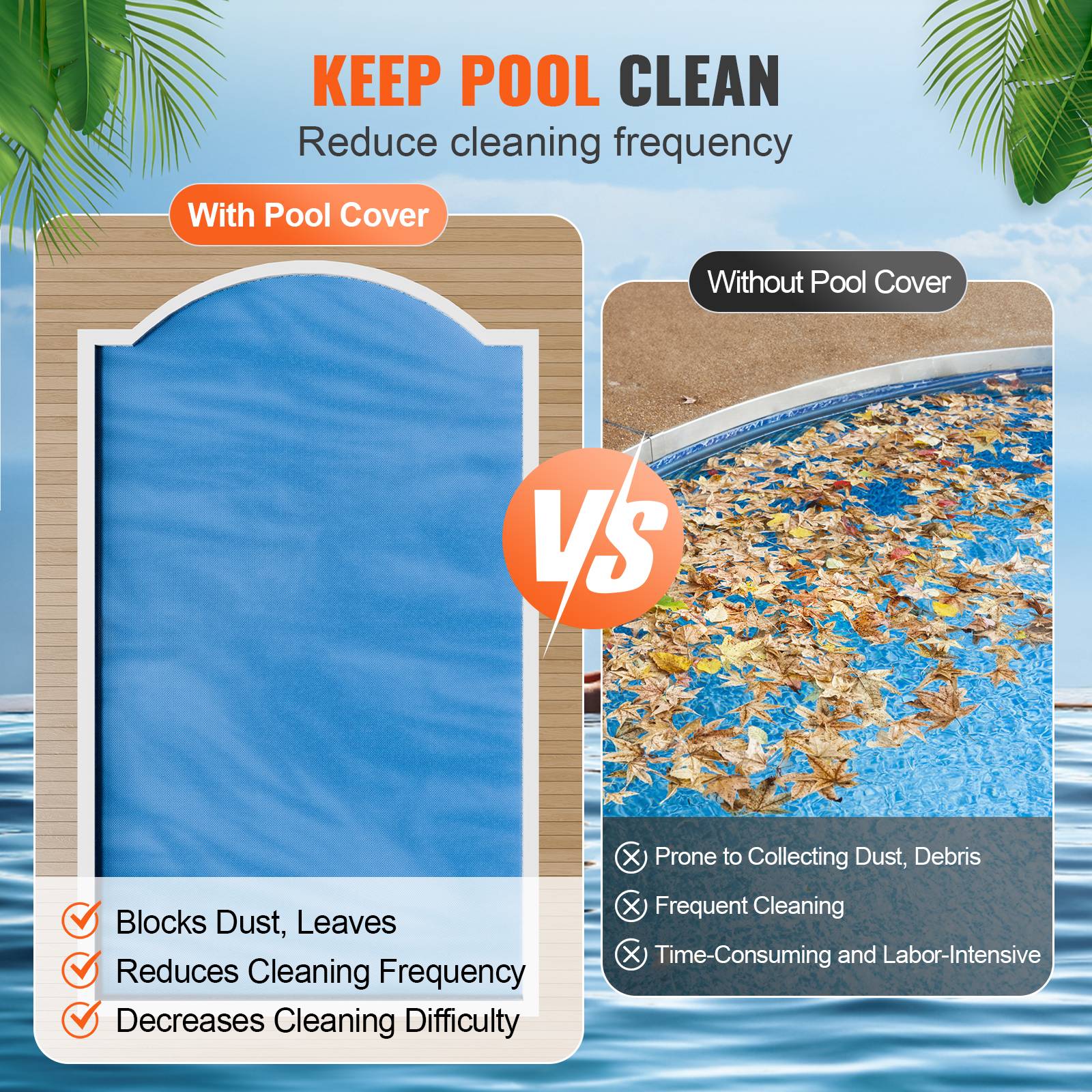Vevor - Couverture solaire piscine 10,97 x 5,49 m, PE 0,4 mm, réduit évaporation et chauffe l’eau, couleur bleue - Image 7