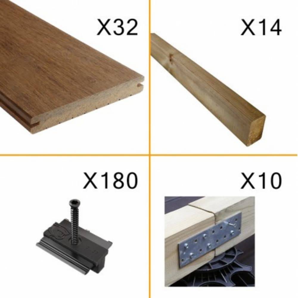Kit Terrasse Bambou 10m² - SAMBA - 32 lames de Terrasse (224 x 13.9 x 1.8 cm) - Fixation Clips Cobra Hybrid 7-22 - Garantie 25 ans - Image 2