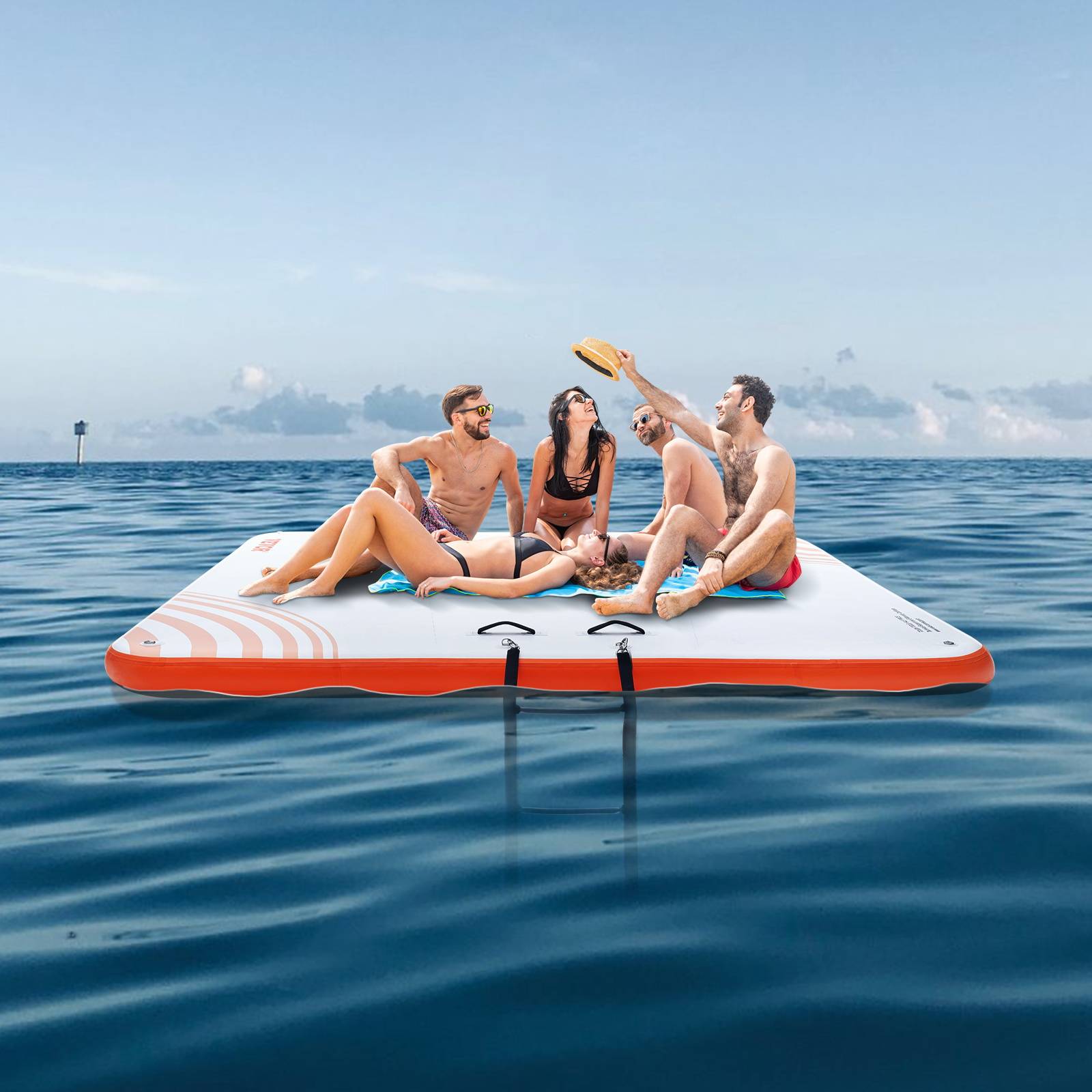 Vevor - VEVOR Quai flottant gonflable 2.13x2.13 m antidérapant, échelle amovible, sac transport, pour piscine/plage/océan. - Image 8