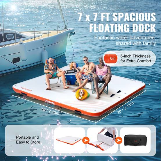 Vevor - VEVOR Quai flottant gonflable 2.13x2.13 m antidérapant, échelle amovible, sac transport, pour piscine/plage/océan. - Image 3