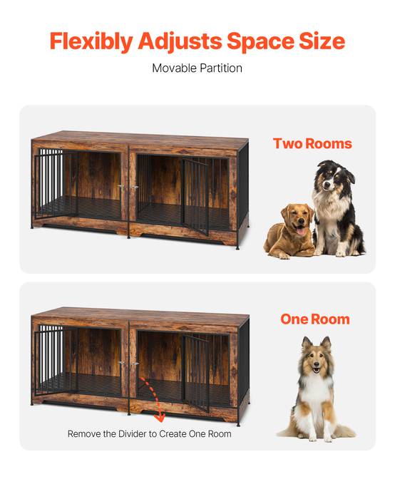 VEVOR Cage chien meuble bois, 1901x670x824 mm. Porte coulissante, plateau amovible. - Image 3