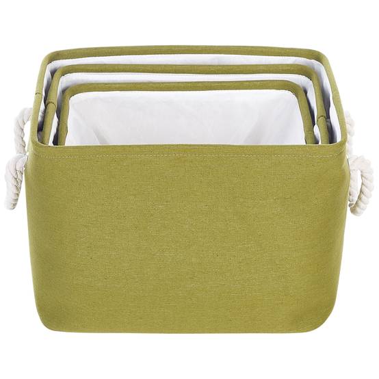 Lot de 3 Paniers de Rangement en Tissu Polyester Vert Olive avec Poignées en Corde Boite de Rangement Organisation Salon Chambre Design Traditionnel - Image 4