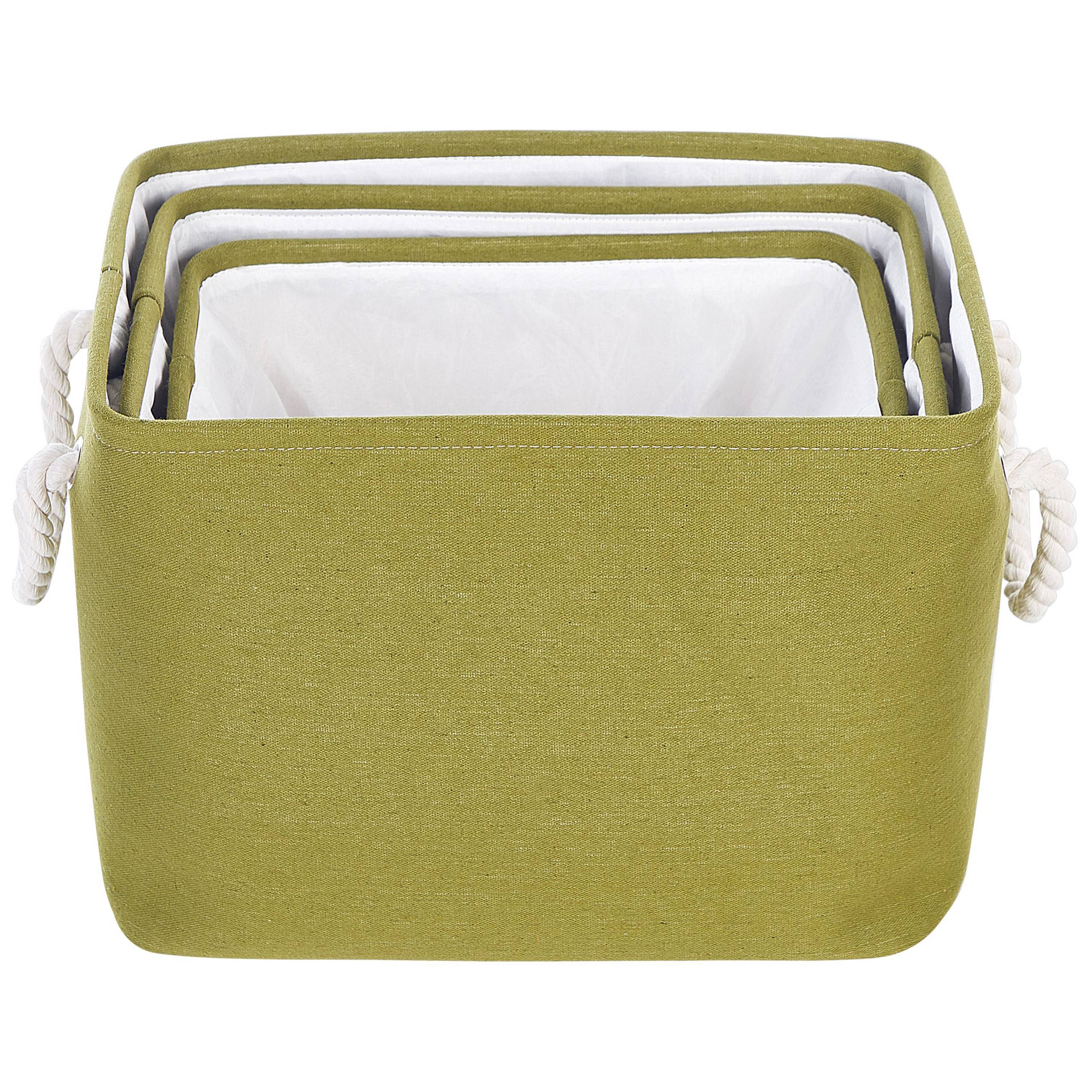 Lot de 3 Paniers de Rangement en Tissu Polyester Vert Olive avec Poignées en Corde Boite de Rangement Organisation Salon Chambre Design Traditionnel - Image 4