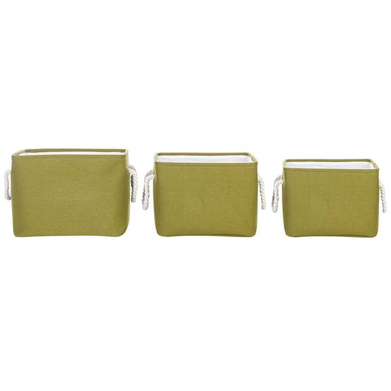Lot de 3 Paniers de Rangement en Tissu Polyester Vert Olive avec Poignées en Corde Boite de Rangement Organisation Salon Chambre Design Traditionnel - Image 1