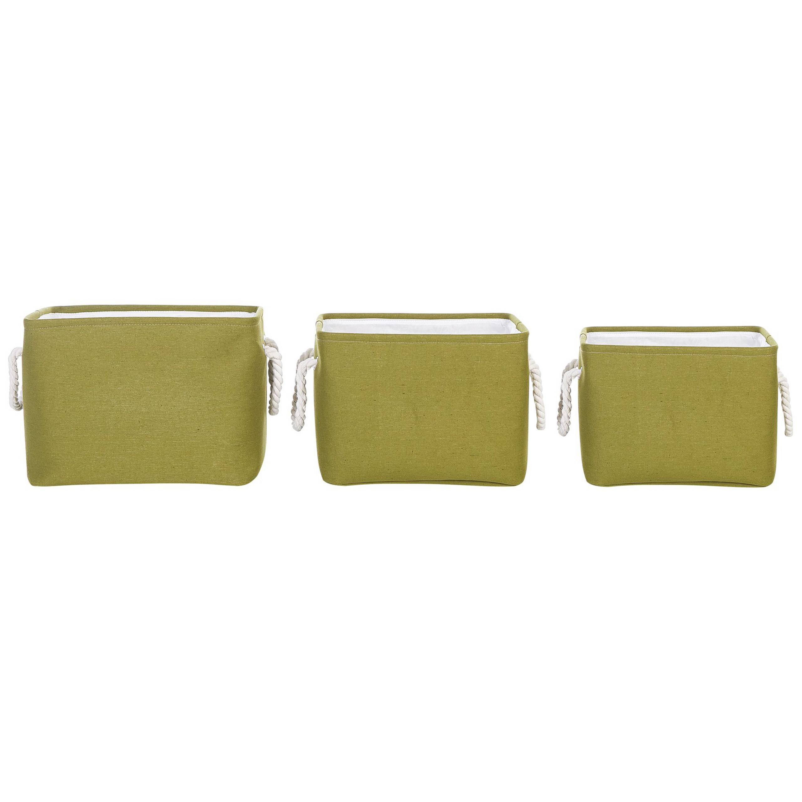 Lot de 3 Paniers de Rangement en Tissu Polyester Vert Olive avec Poignées en Corde Boite de Rangement Organisation Salon Chambre Design Traditionnel - Image 1
