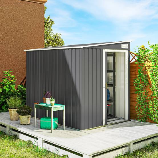 Abri de jardin 2,81 m² avec fondation, abri à outils extérieur adossé en acier galvanisé, 154x206,5x181cm, gris foncé - Image 3