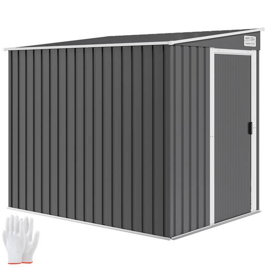 Abri de jardin 2,81 m² avec fondation, abri à outils extérieur adossé en acier galvanisé, 154x206,5x181cm, gris foncé - Image 1