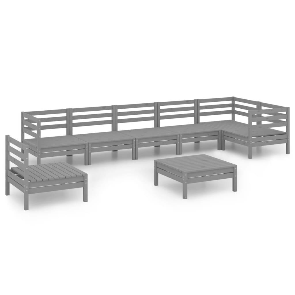 Helloshop26 - Salon de jardin meuble d'extérieur ensemble de mobilier 8 pièces bois de pin massif gris - Image 1