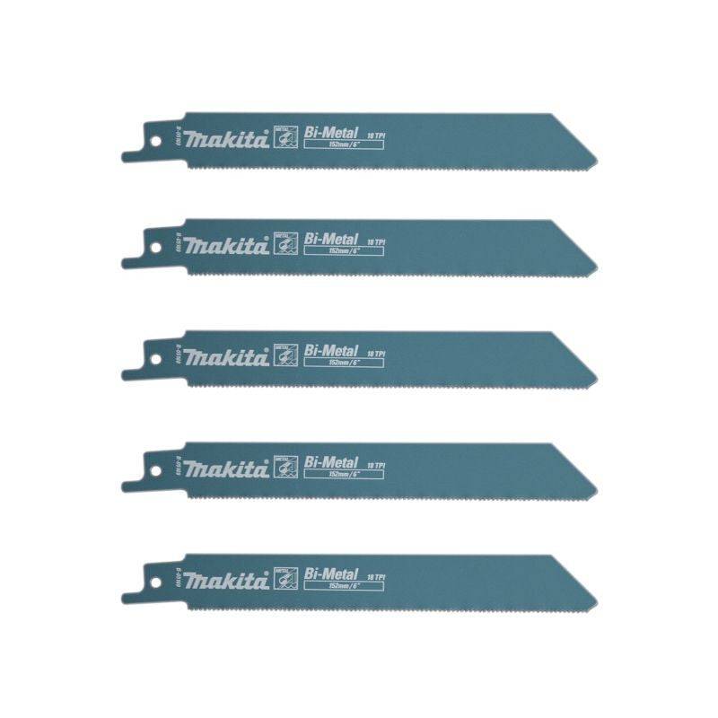 Makita - Lot de 5 lames de scie sabre MAKITA B-05169 Bi-Métal flexibles pour acier et Inox (2,5 à 3,5 mm) et métaux non ferreux 150 mm Makita - Image 1