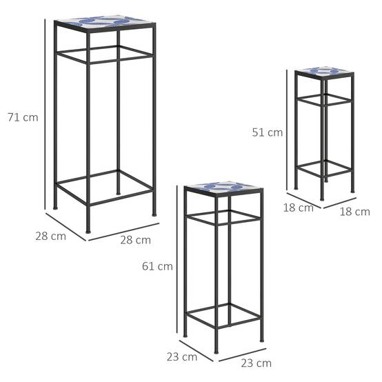 Set 3 supports plantes, 3 tailles, présenter fleurs et objets, bleu + blanc - Image 5