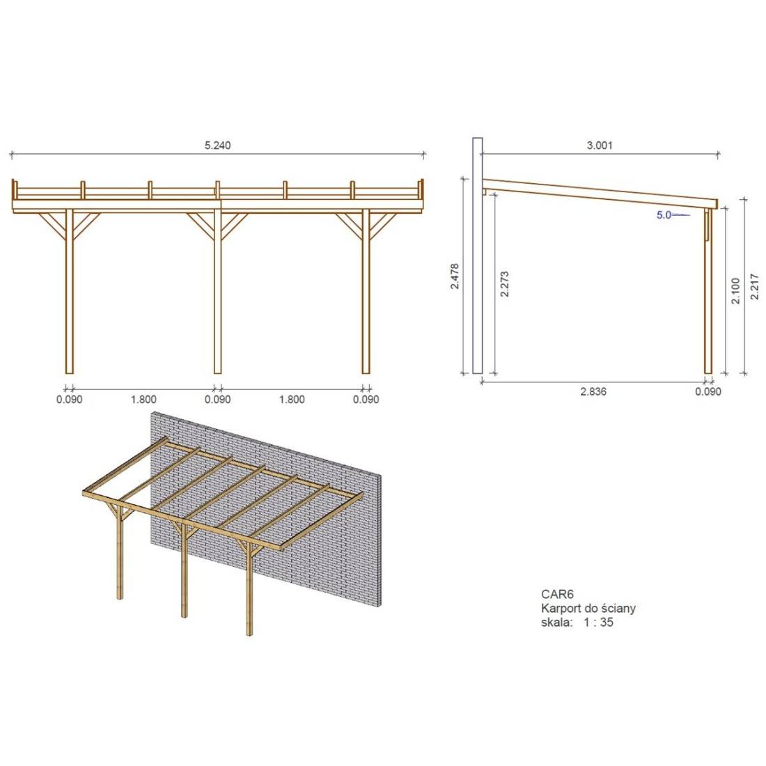 Altanka - Carport, abri de voiture 3x5.24 m - 15 m2 - adossé - CAR6 - ALTANKA - Image 3