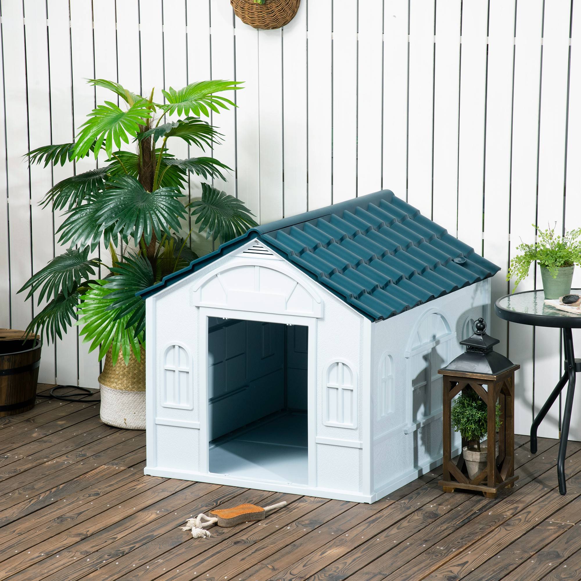 Sans Marque - Niche pour Chien Extérieur avec Toit en Pente et Porte Avant Ouverte, pour Chiens Moyens et Grands, 84,2x98,2x82cm, Bleu - Image 4