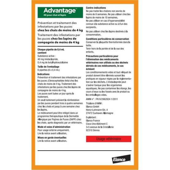 Advantage - Pipettes antipuces pour chat et lapin 1 à 4 kg, 6 x 0,4 ml - ADVANTAGE - Image 2