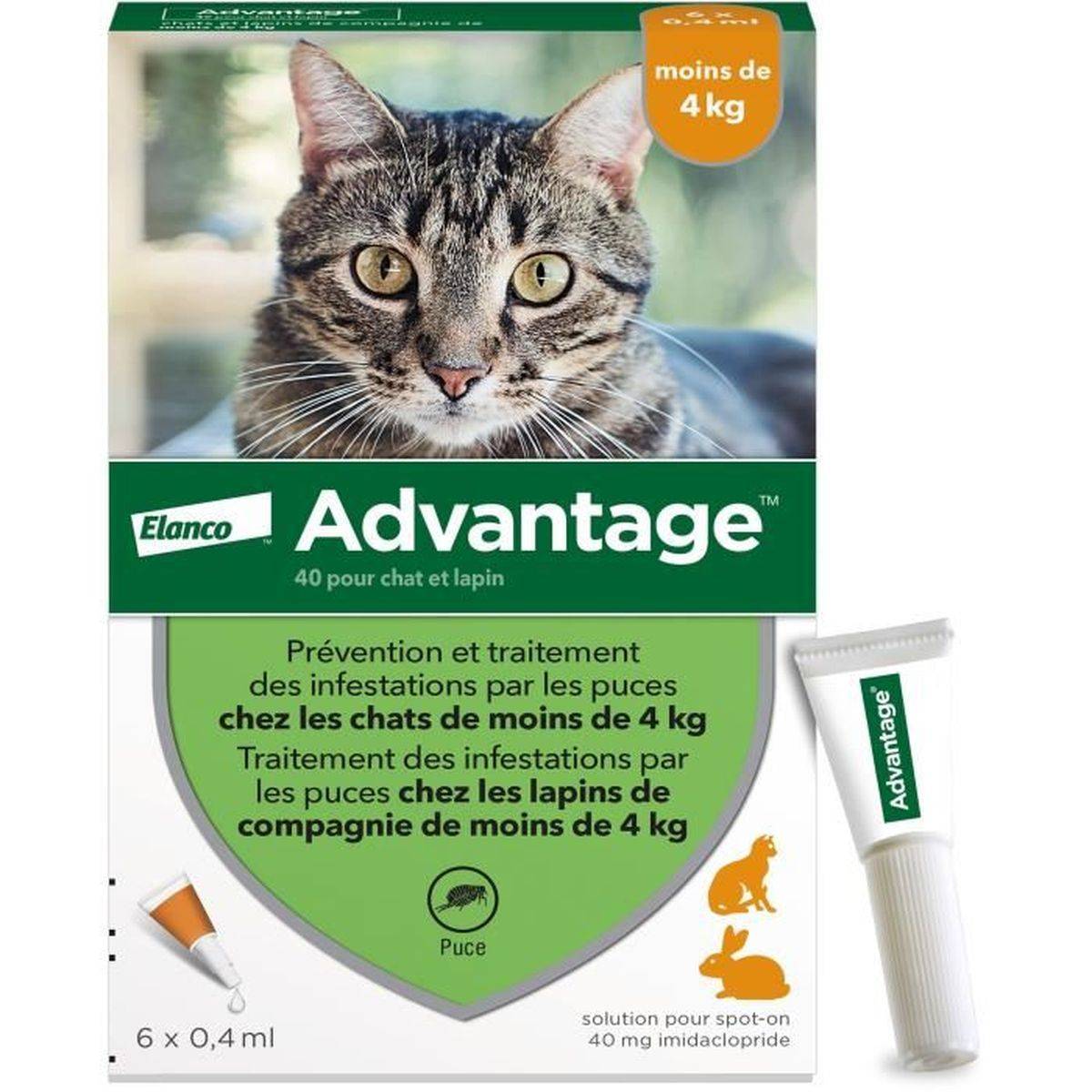Advantage - Pipettes antipuces pour chat et lapin 1 à 4 kg, 6 x 0,4 ml - ADVANTAGE - Image 1