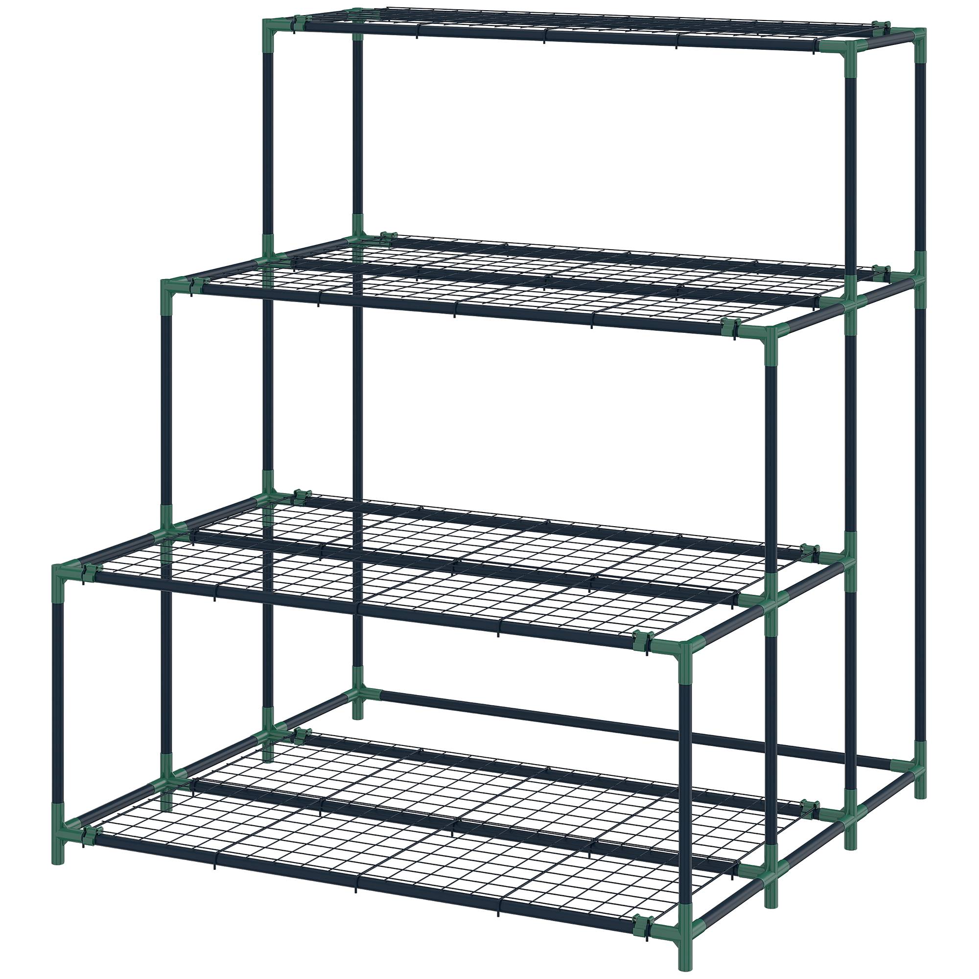 Support à plantes à 4 niveaux avec échelle et structure métallique robuste pour une utilisation intérieure et extérieure (vert) - Image 2