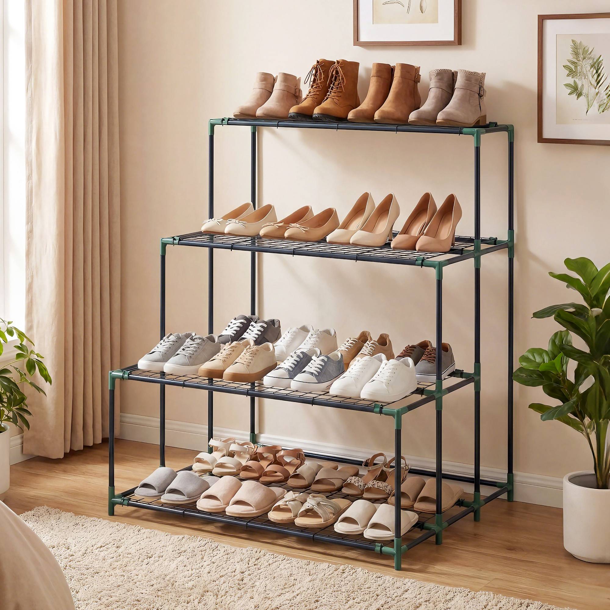 Support à plantes à 4 niveaux avec échelle et structure métallique robuste pour une utilisation intérieure et extérieure (vert) - Image 10