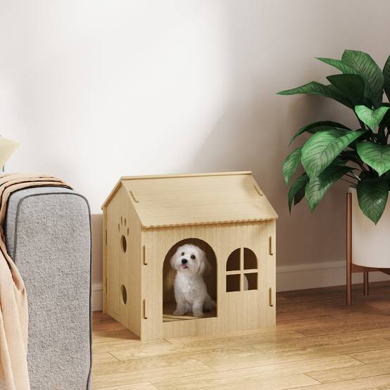 Niche d'Intérieur pour Petit Chien et Chat en MDF Design Patte Ajourée Facile à Nettoyer 49,5x41x51 cm Chêne - ComfortXL Outdoor Living - Image 3