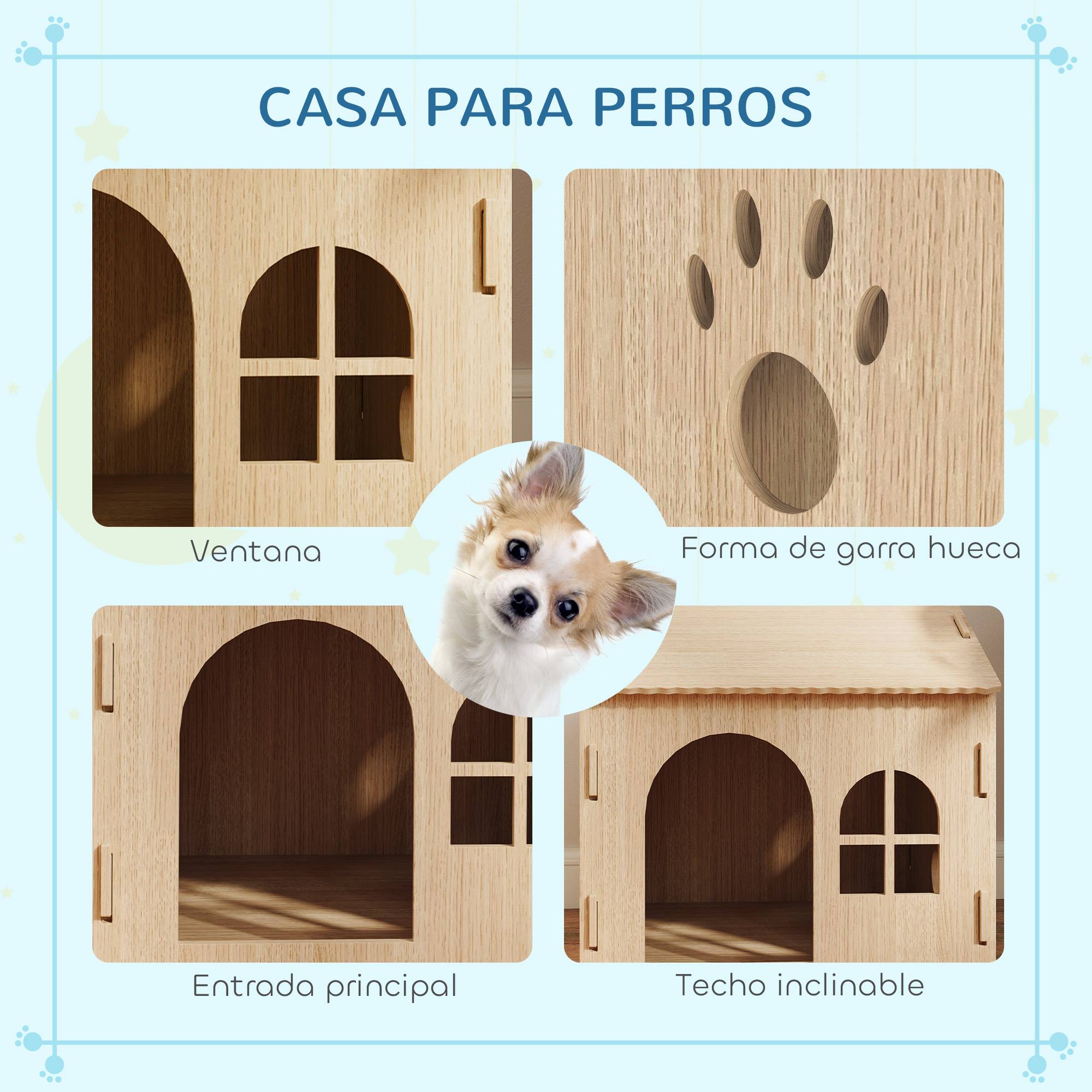 Niche d'Intérieur pour Petit Chien et Chat en MDF Design Patte Ajourée Facile à Nettoyer 49,5x41x51 cm Chêne - ComfortXL Outdoor Living - Image 6