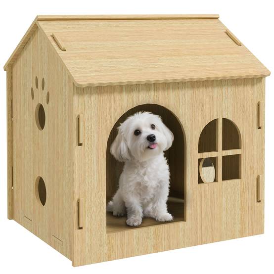 Niche d'Intérieur pour Petit Chien et Chat en MDF Design Patte Ajourée Facile à Nettoyer 49,5x41x51 cm Chêne - ComfortXL Outdoor Living - Image 1