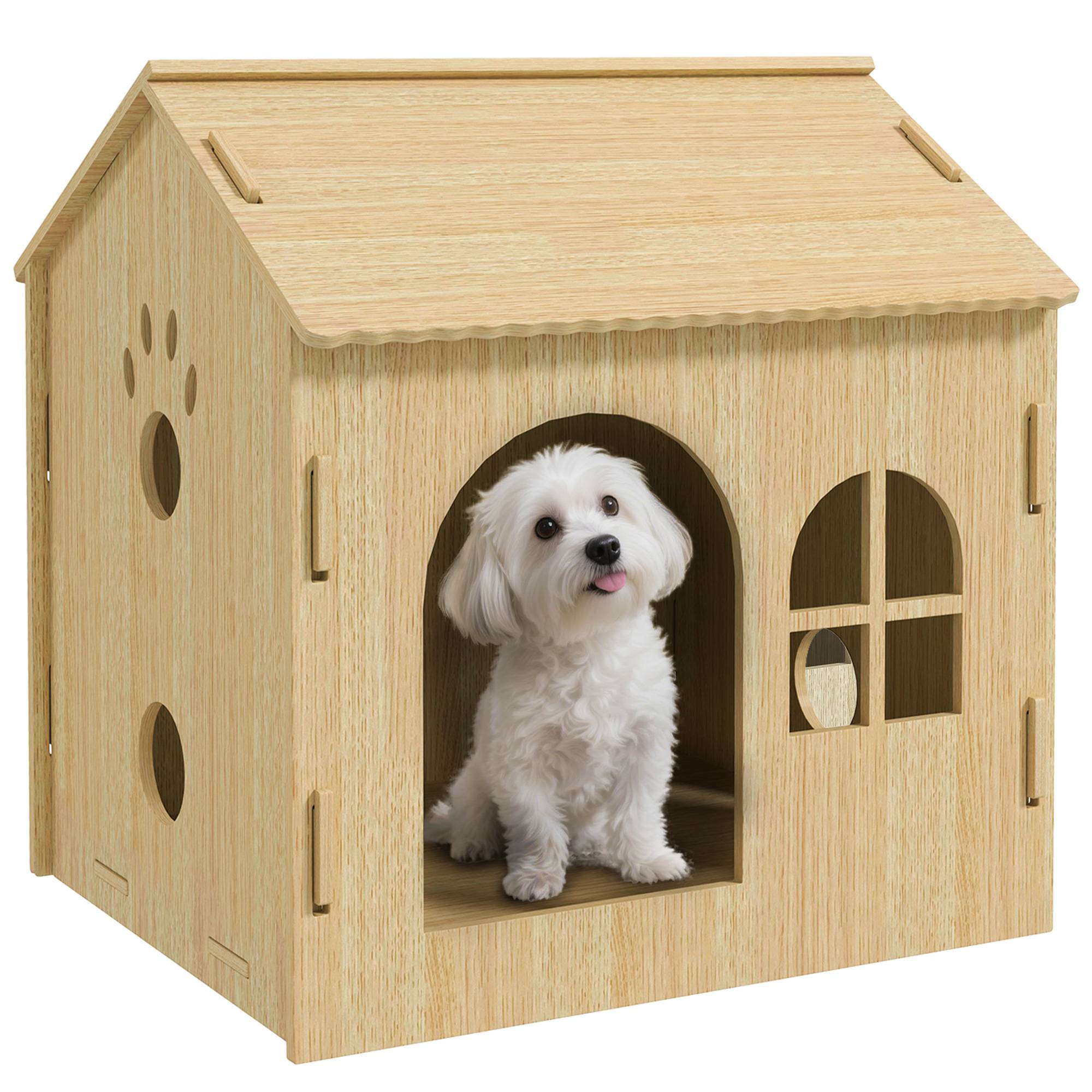 Niche d'Intérieur pour Petit Chien et Chat en MDF Design Patte Ajourée Facile à Nettoyer 49,5x41x51 cm Chêne - ComfortXL Outdoor Living - Image 1