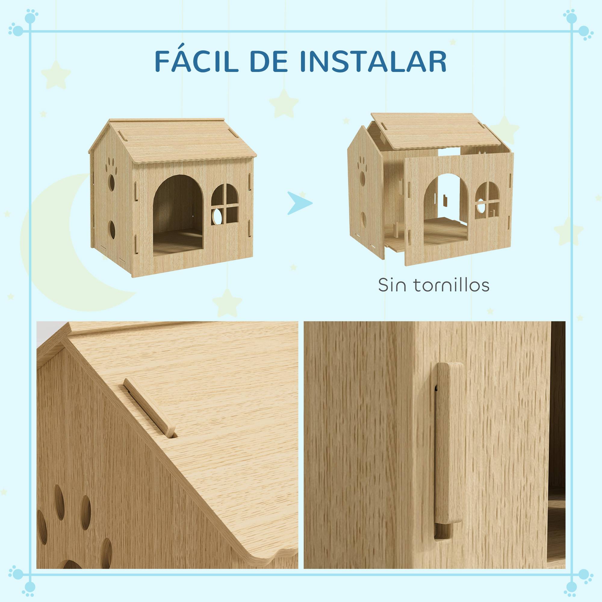 Niche d'Intérieur pour Petit Chien et Chat en MDF Design Patte Ajourée Facile à Nettoyer 49,5x41x51 cm Chêne - ComfortXL Outdoor Living - Image 7
