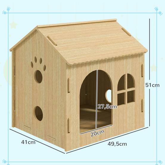 Niche d'Intérieur pour Petit Chien et Chat en MDF Design Patte Ajourée Facile à Nettoyer 49,5x41x51 cm Chêne - ComfortXL Outdoor Living - Image 5