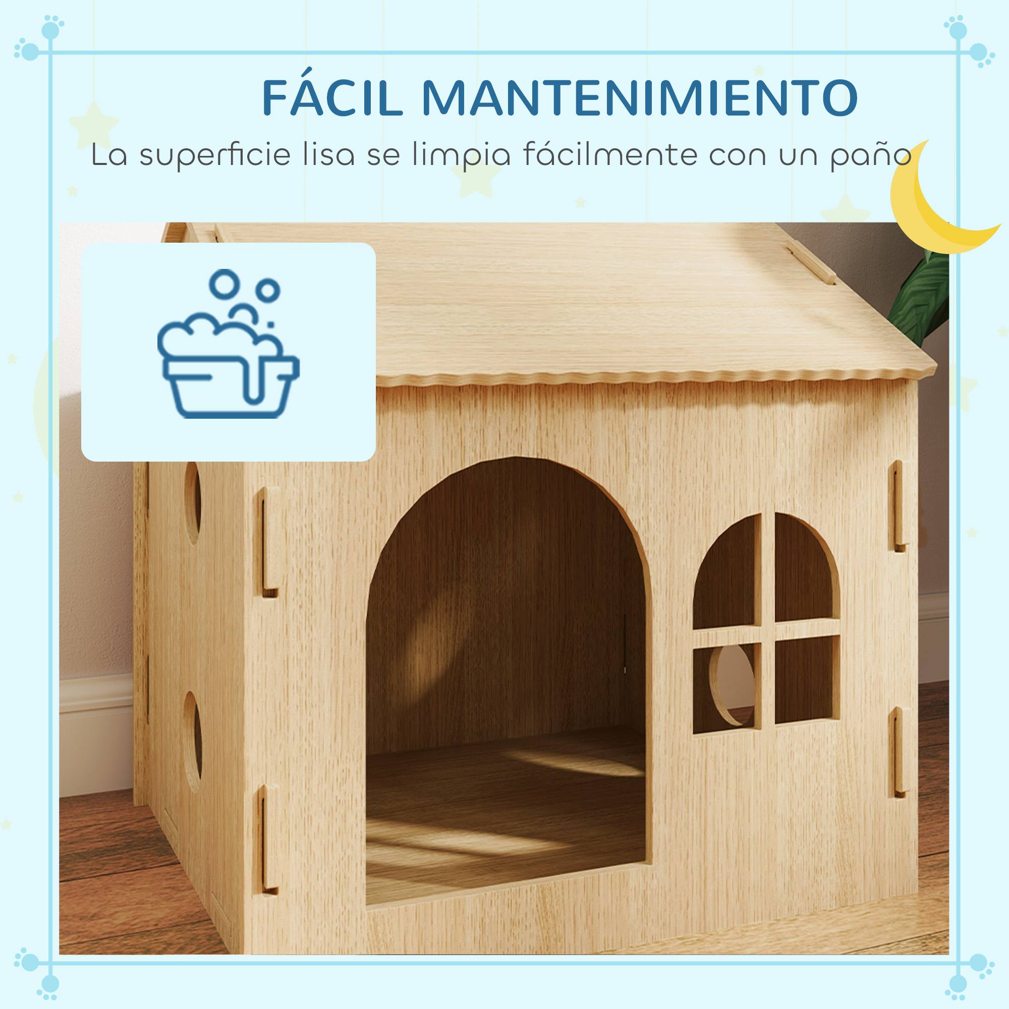 Niche d'Intérieur pour Petit Chien et Chat en MDF Design Patte Ajourée Facile à Nettoyer 49,5x41x51 cm Chêne - ComfortXL Outdoor Living - Image 8