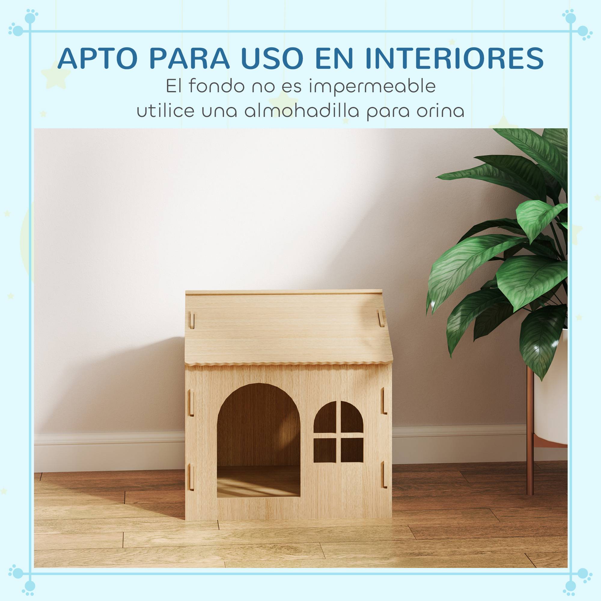 Niche d'Intérieur pour Petit Chien et Chat en MDF Design Patte Ajourée Facile à Nettoyer 49,5x41x51 cm Chêne - ComfortXL Outdoor Living - Image 10