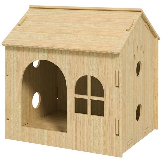Niche d'Intérieur pour Petit Chien et Chat en MDF Design Patte Ajourée Facile à Nettoyer 49,5x41x51 cm Chêne - ComfortXL Outdoor Living - Image 2