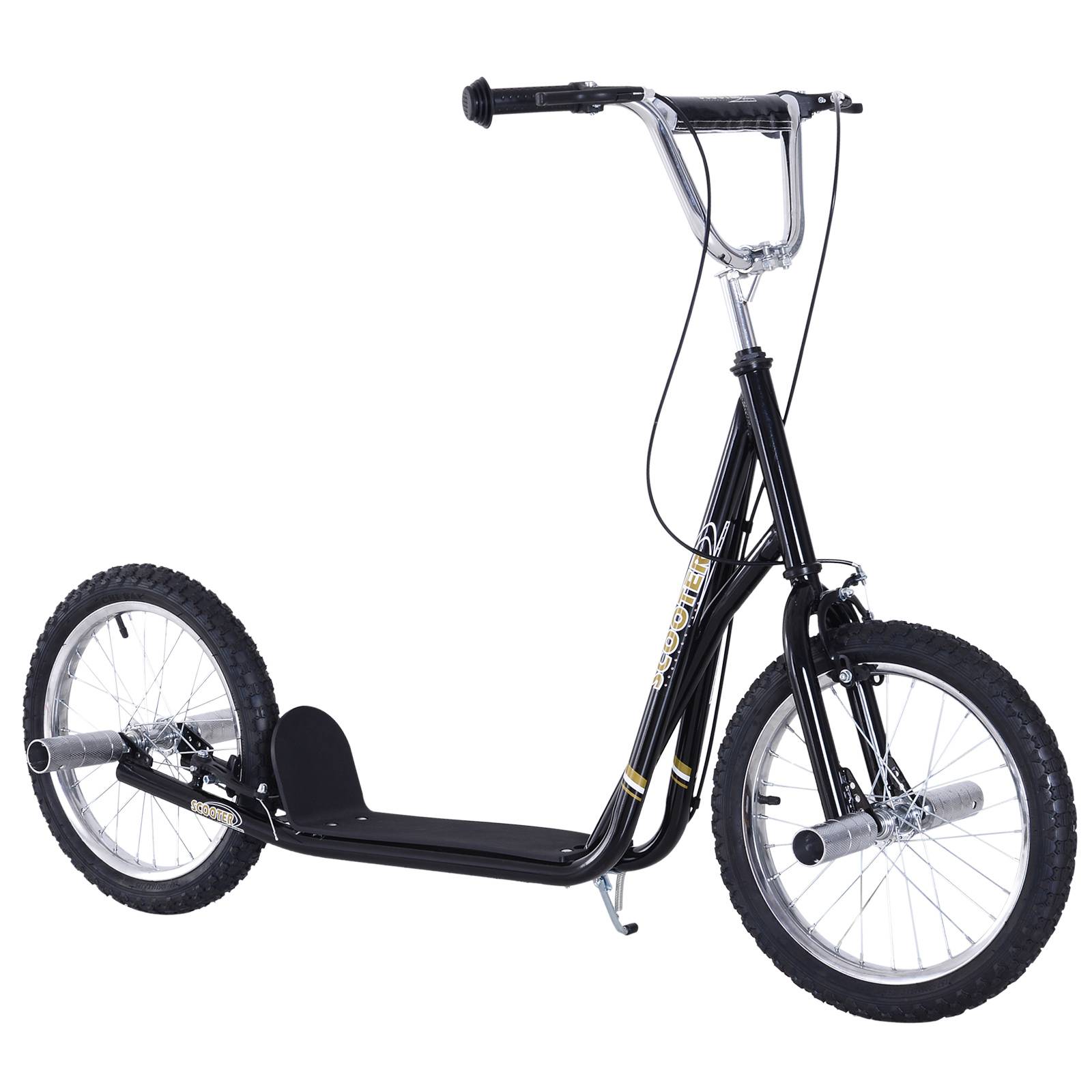 Sans Marque - Trottinette patinette Grandes Roues pneumatiques Ø41 cm Guidon réglable béquille pegs Inclus Acier Noir - Image 1
