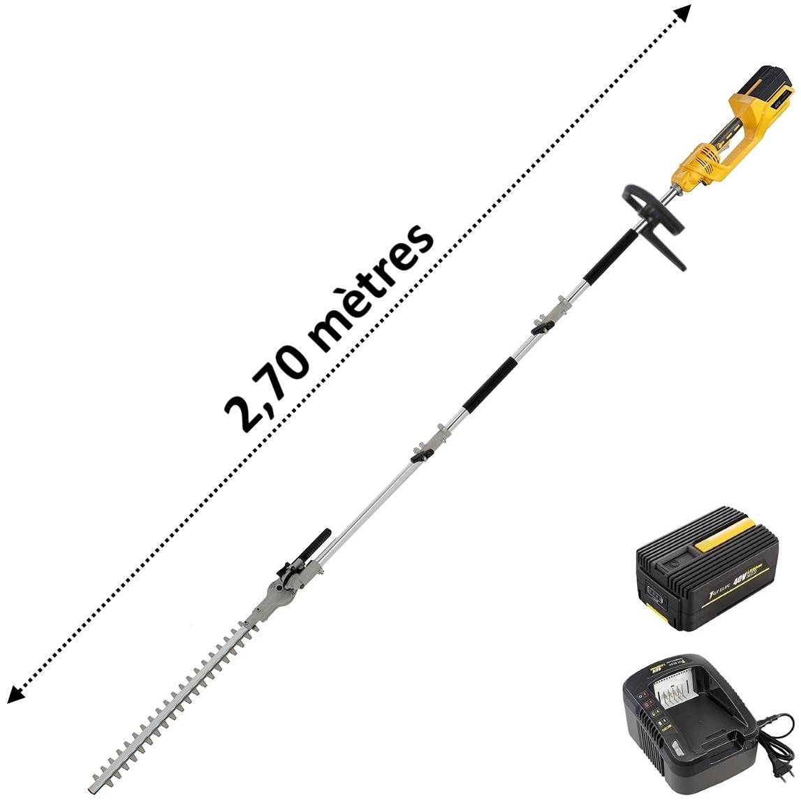 Gt Elec - Taille-haies sur perche sans fil à batterie, 40 V, GT ELEC + batterie 4 Ah + chargeur - GT ELEC - Image 1
