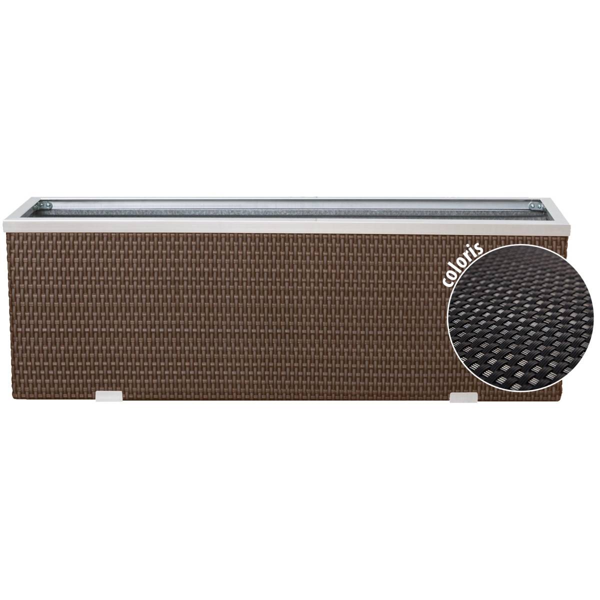 Rattan Art - Jardinière en résine tressée avec cadre en aluminium 98 x 25 x 34 cm Noir - Image 1