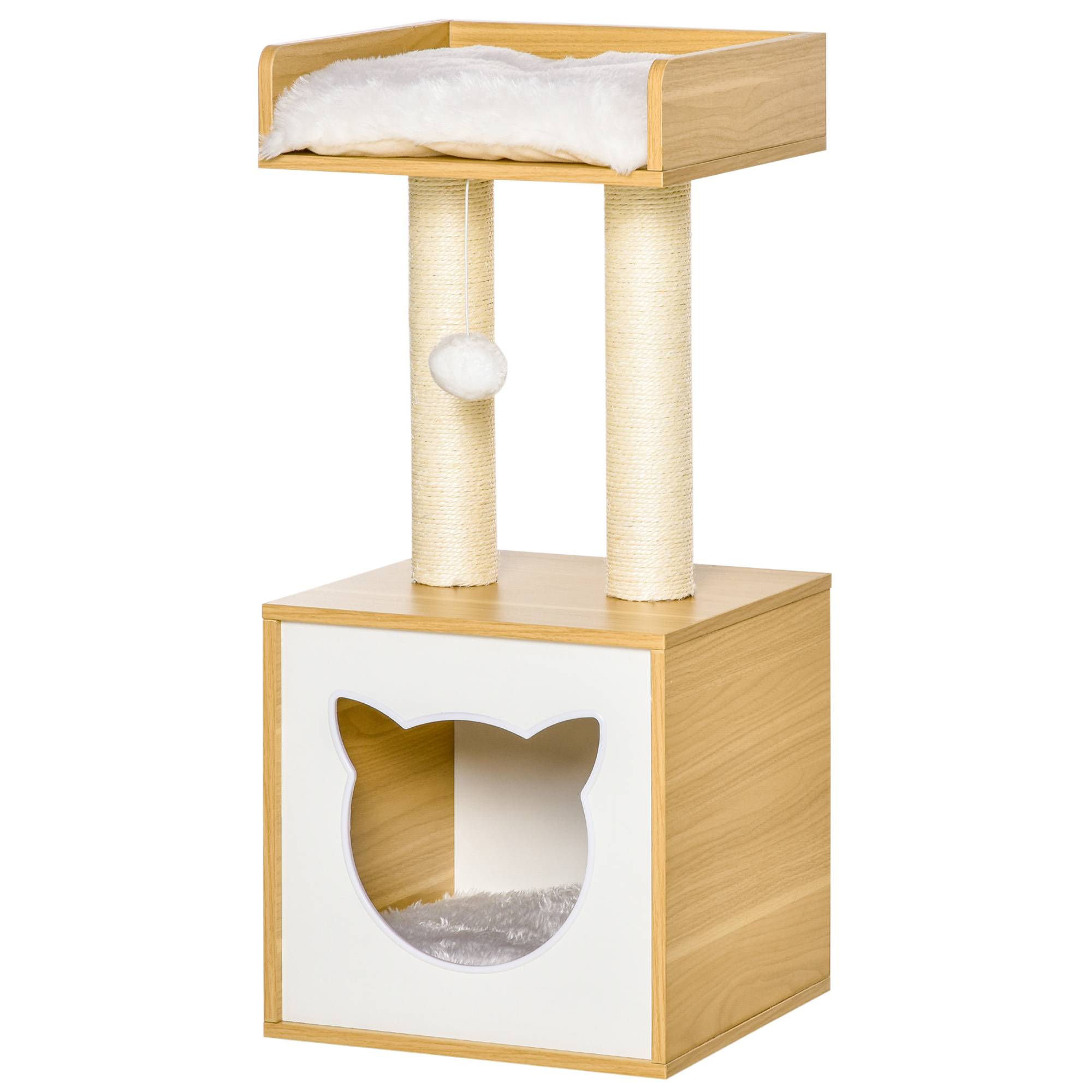 Sans Marque - Cabanne avec coussin lavable, plateforme, colonne, balle, 35x35x81 cm, Chêne - Image 2