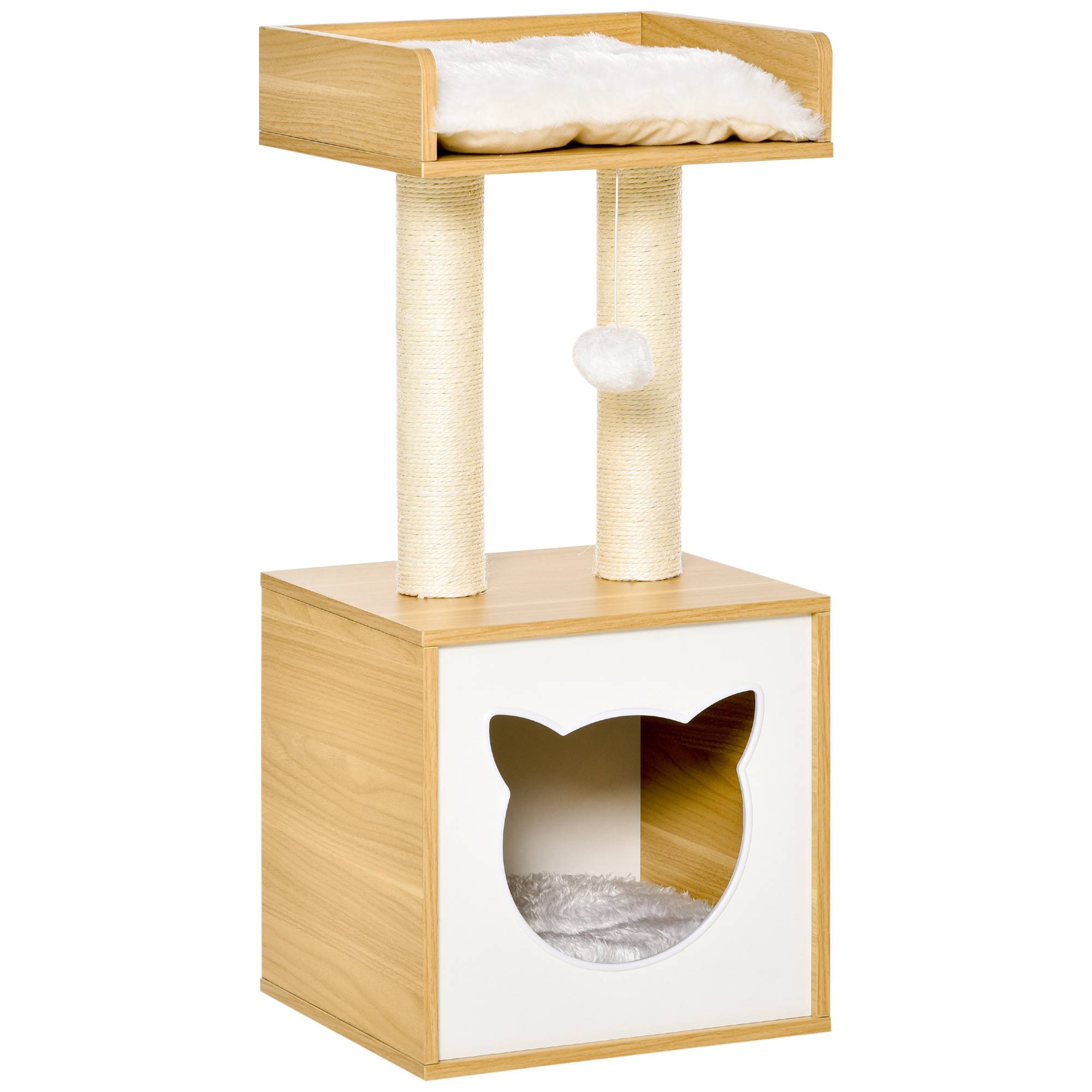 Sans Marque - Cabanne avec coussin lavable, plateforme, colonne, balle, 35x35x81 cm, Chêne - Image 1
