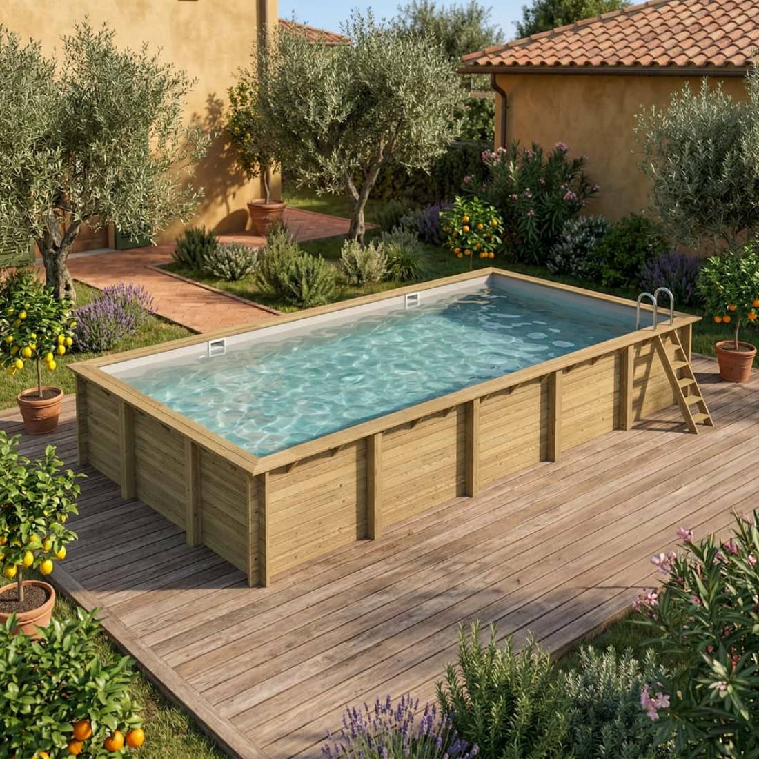 Altanka - Piscine hors sol en bois AQUA 10.2 x 5.2 - H.1.45 m, gris clair, fixations à sceller - BAS7310OSPI2 - ALTANKA - Image 2