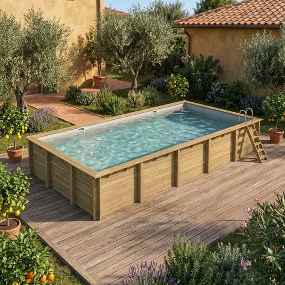 Altanka - Piscine hors sol en bois AQUA 10.2 x 5.2 - H.1.45 m, gris clair, fixations à sceller - BAS7310OSPI2 - ALTANKA - Image 2
