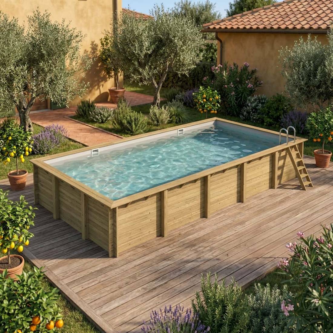 Altanka - Piscine hors sol en bois AQUA 10.2 x 5.2 - H.1.45 m, gris clair, fixations à sceller - BAS7310OSPI2 - ALTANKA - Image 2